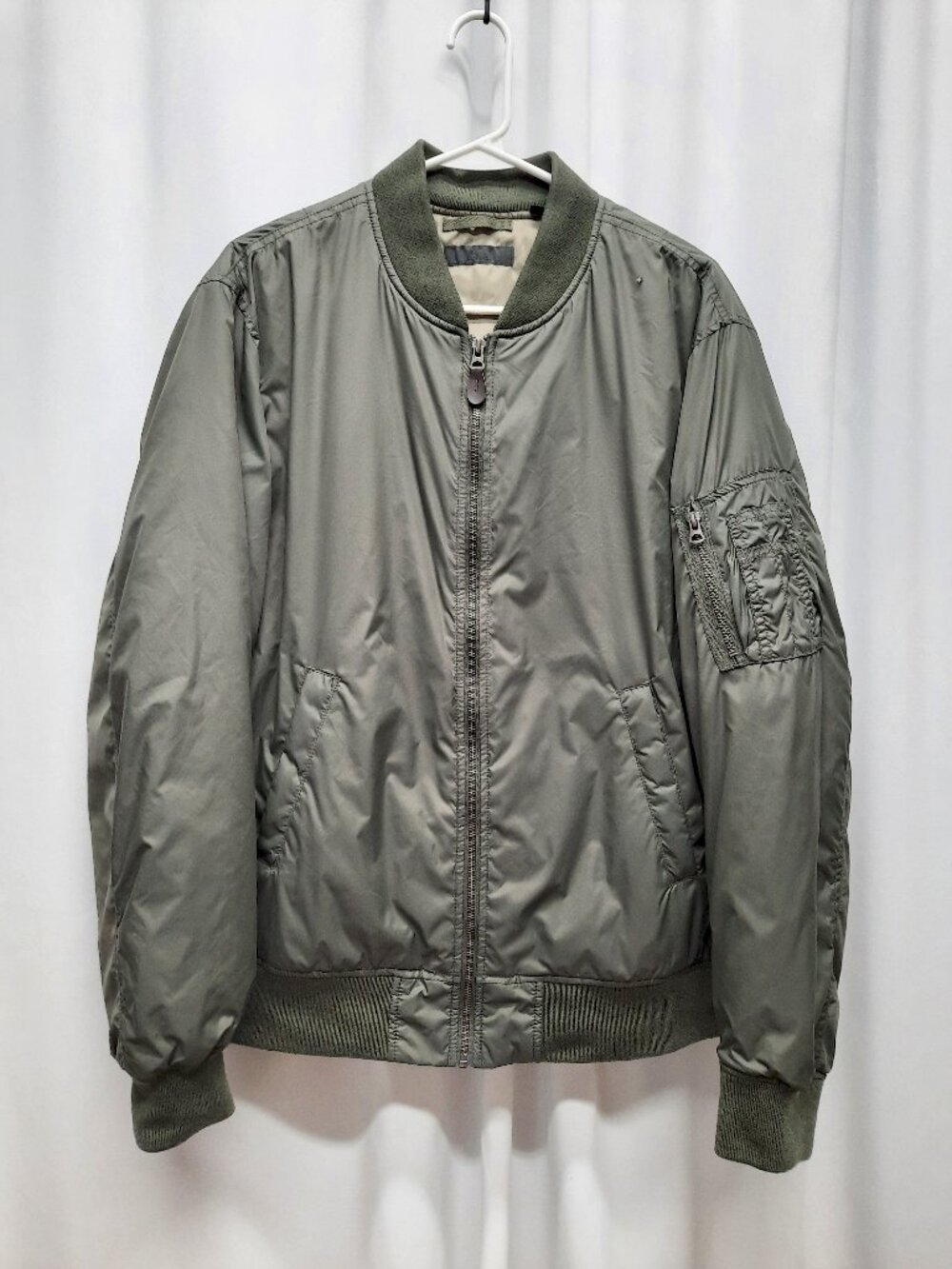 Uniqlo Mens XL MA-1 Flight Bomber Jacket Olive Khaki Full Zip Military Blouson